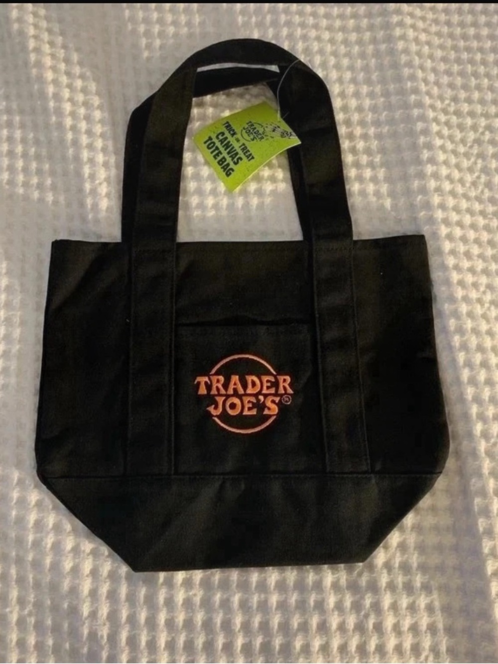 Trader Joe's Black canvas trick or treat tote bag NWT